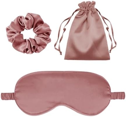 3Pcs Satin Eye Mask Silk Sleep Masks Set Silky Blindfold Eyeshade Blackout Eyes Cover Pouches Bag Scrunchy Wedding Gift by WJingYiJia