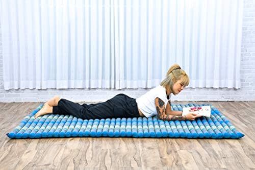 Leewadee - Foldable Floor Mattress - Japanese Roll Up Futon -Trifold Tatami Mat- Guest Floor Bed - Camping Mattress - Thai Massage Mat, Kapok Filled, 75 x 57 inches, Light Blue - Image 2