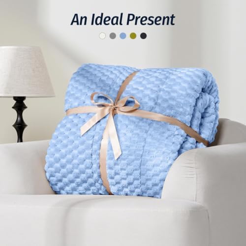 Fleece Weighted Blanket for Adults 60" x 80" 15lbs Fuzzy Blankets, Blue - Image 5