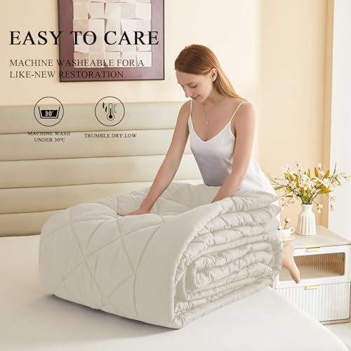 132x120 Alaskan King Comforter, Extra Large King Size Comforter Oversized, All Season Soft Lightweight Quilt Down Alternative Duvet Insert with 8 Corner Tabs(120x132, Beige) - Image 7