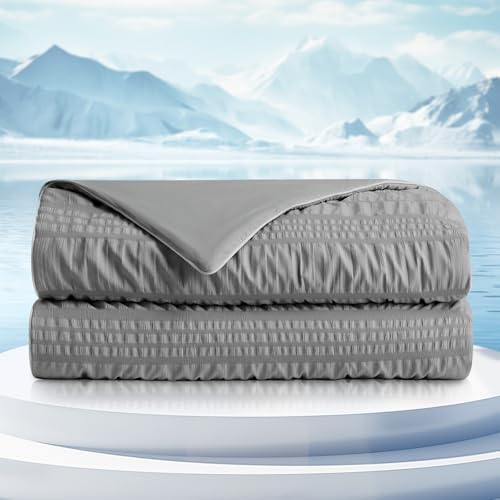 Cozy Bliss Seersucker Cooling Comforter Twin Size, Q-Max 0.45 Reversible Lightweight Cooling Throw Blanket, Breathable Silk Smooth Summer Bedding Quilt for Hot Sleepers Night Sweats Dark Grey by CozyBliss