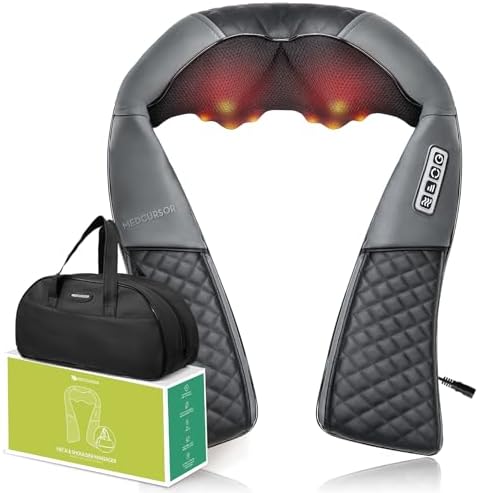 Medcursor Neck Massager - Portable Electric Shiatsu Back Massage Device with Heat, Deep Tissue 3D Kneading Pillow for Muscle Pain Relief, Valentines Day Gifts - Includes Carry Bag (No Battery) by Medcursor