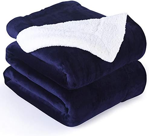 NANPIPER Couch Blanket Reversible Sherpa Flannel Blanket Ultra-Soft Plush Warm Fleece Microfiber (90"x90" Navy Blue) Queen by NANPIPER