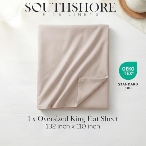 XL Oversized King Flat Sheet Only 132x110 Cal King Top Sheet Natural Beige - Image 2