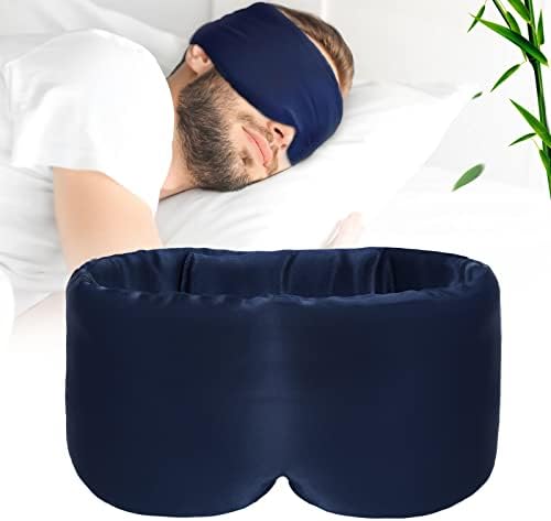 100% Handmade Bamboo Sleeping Eye Mask for Women for Men,Night Masks,Organic Sleep Mask,Blockout Eye Mask for Sleeping,Large Size Adjustable (Navy Blue) by iCooBreeze
