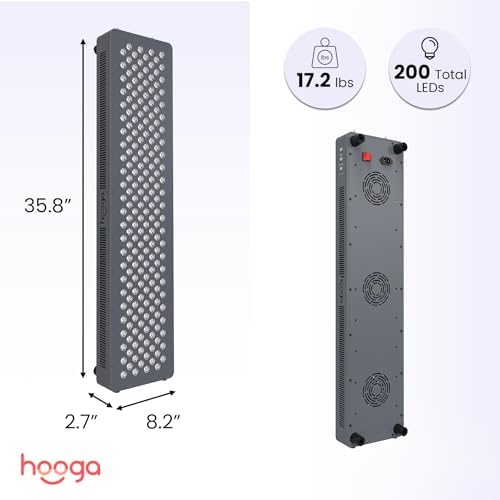 Hooga HG1000 Full Body Red Light Therapy Panel, 200 LEDs, 660nm Red & 850nm Near-Infrared Light, Built-in Timer, Door Hanging Kit - Image 2