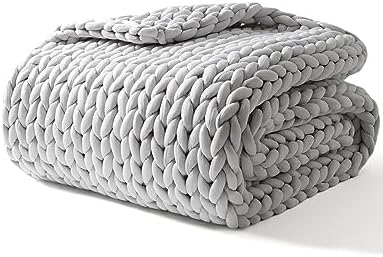 YnM Weighted Blanket, Handmade Chunky Yarn Knitted Design, Soft and Cozy, Temperature Regulating and Breathable, Machine Washable Throw for Sleep or Home Decor (Silver Grey, 60x80 Inch, 15lbs) by YNM