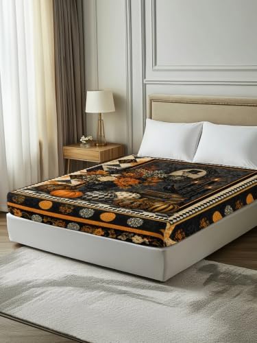 Halloween California King Flat Sheet Pumpkin Floral Vase Flat Sheets Only Soft Bedding Top Sheets Skeleton Book Candle Plaid Cal King Bed Sheet for All Season Bedroom Dorm Halloween Decor - Image 7