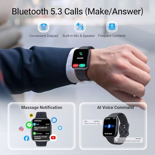 Smart Watches for Men Android iPhone (2 Bands), 1.85" AMOLED Screen Smartwatch Fitness Tracker 3ATM Waterproof with Bluetooth Calls, AI Control, Heart Rate/SpO2/Sleep Monitor, 7 Days Battery - Image 4