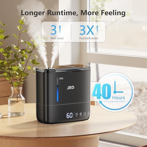 JRD Humidifiers for Bedroom, Ultrasonic Humidifier 4L for Large Room, Cool Mist Top-Fill, 40H Run, 12H Timer, 360° Nozzle, Aroma Diffuser, 7-Color Night Light for Home, Office, Baby, Pets, Plants - Image 2