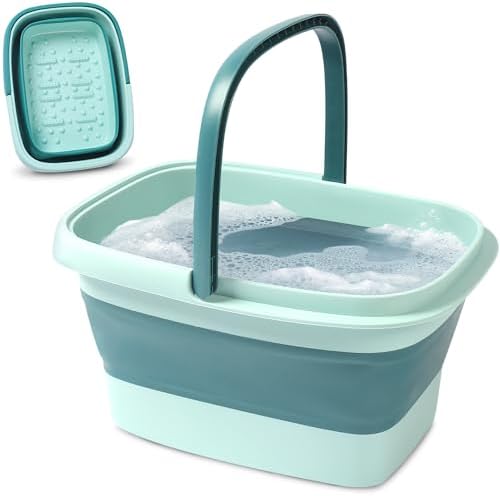 AllSett Health Collapsible Foot Bath – Advanced Foot Soaking Tub with Portable Design and Handle, Compact and Lightweight Foot Soak with Acupressure Points - Green, Blue by AllSettHealth