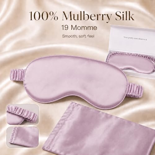 Silk Sleep Mask Light Blocking Luxury 100% Mulberry 19mm Silk Eye Mask Eye Cover Blindfold Ultra Soft Light & Comfy Anti Aging Skin Care with Travel Bag Gift Package - Image 2