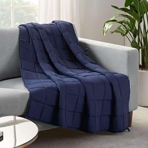 SERTA Zen Rest Wrinkle Resistant Adult Heavy Weighted Throw Blanket Filled with Glass Beads, 15 lbs (60 in x 80 in), Navy by Serta