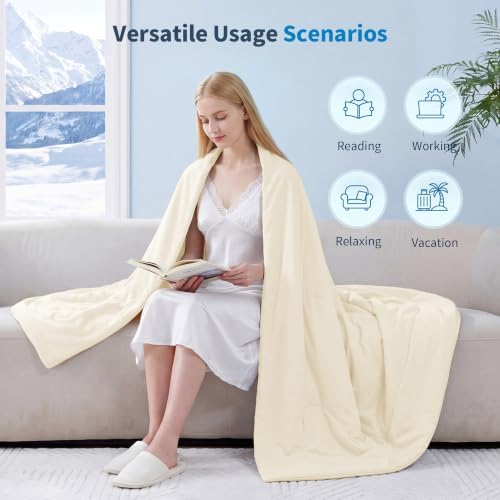 MASVIS Cooling Comforter King Size, Cooling Blanket for Hot Sleepers Lightweight Summer Blanket with Double-Sided Cold Tech Fabric,Breathable Cold Blanket,Beige,90"X108" - Image 4