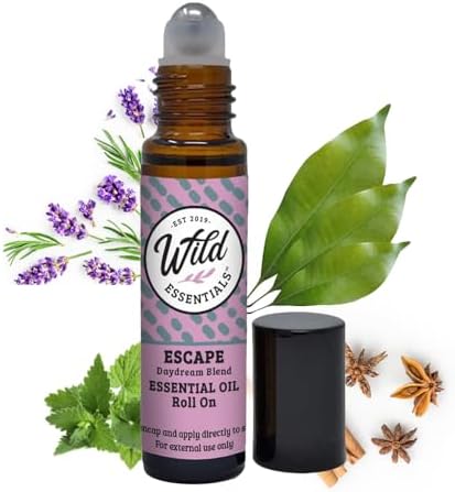 Wild Essentials Escape Essential Oil Roll On, 10ml Daydream Blend, Anti-Stress, Relax, Made with 100% Pure, Premium Grade Essential Oils and Organic Jojoba Oil, Ready to Use, Moisturizer, All Natural by WildEssentials