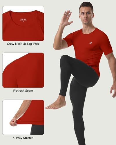 Roadbox Compression Shirt Men Short Sleeve, Cool Dry Base Layer Athletic Undershirts, Workout T-Shirt for Sports Gym Running - Image 4