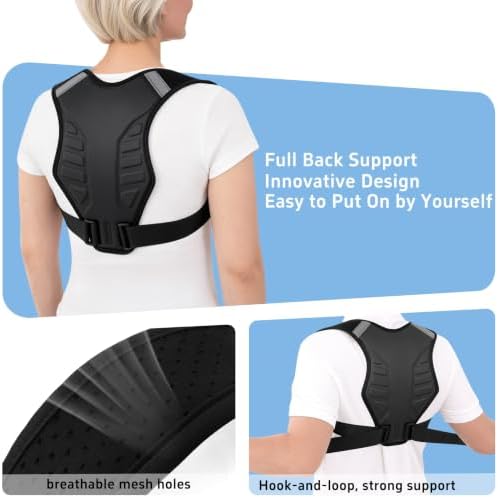 Posture Corrector for Women and Men Upper Back Brace Support Straightener Adjustable Mid Scoliosis Lower Pain Comfortable Relief Hunchback Slouching Kyphosis Invisible Under Fully Black S/M - Image 3