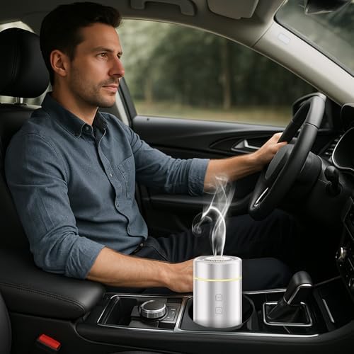 SEEDSEEL 100ML Car Essential Oil Diffuser, Rechargeable Battery Powered, Cordless Portable Aromatherapy Diffuser with 7 LED Color Lights 2 Timer Modes for Car Room Home Office (Silver) - Image 7