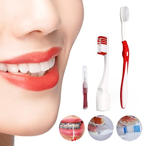 Braces Cleaning Kit for Teeth, Portable Orthodontic Toothbrush Kit Oral Care Dental Travel Kit - Interdental Brush Dental Wax Dental Floss Toothbrush Box (Red) - Image 4