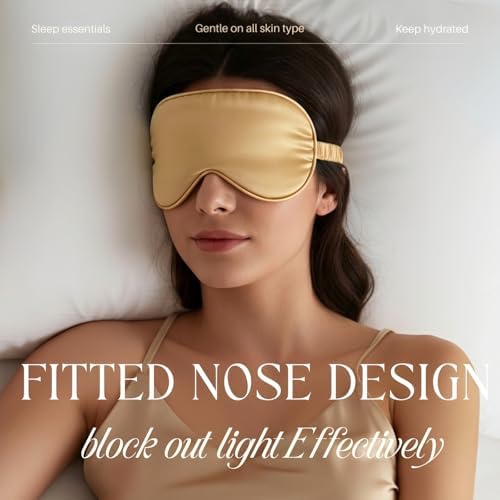 Gold Sleep Eye Mask, Blackout Silk Satin Travel Blindfold Set Women - Image 3