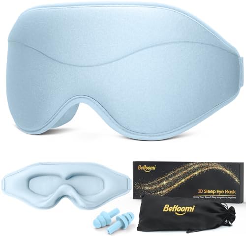 BeHoomi Sleep Mask, Premium Eye Mask for Sleeping, Total Blackout, Superior Soft Comfort, Upgraded 3D Ergonomic Designed Sleeping Mask for Home, Office, Travel, Meditation, Sky Blue by BeHoomi