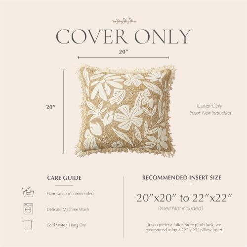 BlissBlush Throw Pillow Cover 20x20 Inch Indoor Outdoor, Jute-Look Floral Tufted Decorative Accent Pillow Case for Patio Sofa Couch Living Room, Cover Only - Image 6