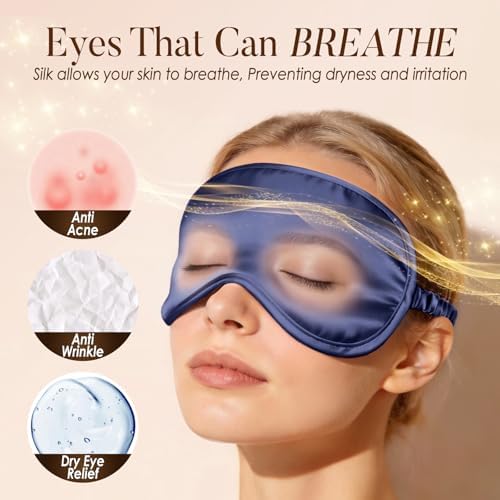 LULUSILK Mulberry Silk Sleep Eye Mask for Sleeping Women and Men, Navy Blue - Image 5