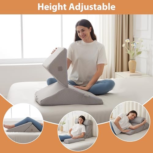BIEEZZK 4PCS Wedge Pillow Set for After Surgery, Back Pillow for Bed Sitting up, 9&12inch Adjustable Memory Foam Bed Wedges, Pillow Wedge for Acid Reflux, Back Pain Relief, Snoring, Grey - Image 6