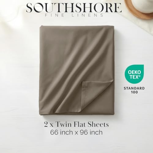 Oversized Queen Flat Sheets Only 2 Pack Set Wrinkle Free 90x102 Dark Taupe - Image 2