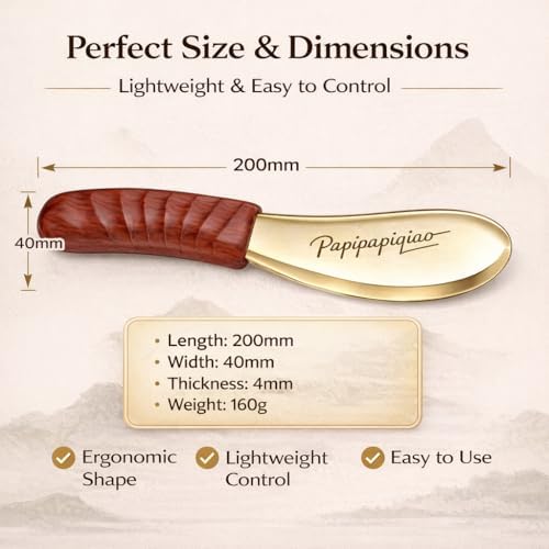 Copper Brass Gua Sha Muscle Scraper Tool with Wooden Handle – H62 Brass IASTM Soft Tissue Massage Tool for Fascia Release & Scar Tissue Relief – Deep Tissue Scraping Tool for Back & Body - Image 5