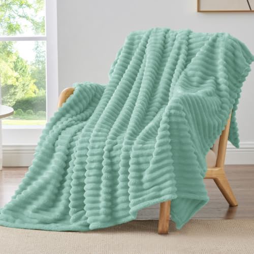 BEDELITE Ribbed Fleece Throw Blanket for Couch, Seafoam, 50"x60" by BEDELITE