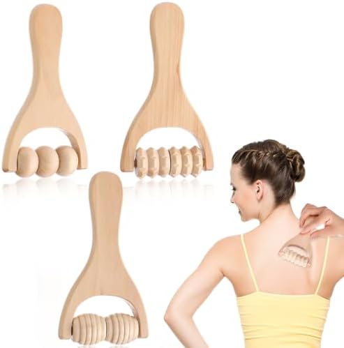 Abeillo 3Pcs Wooden Hand Massage Roller, Muscle Roller Stick, Manual Wood Therapy Massage Tools Massager Roller, for Relaxes Thigh, Leg, Hands Full Body Muscle Men Women by Unknown