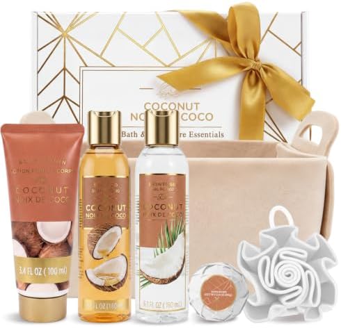Gift for Women, 6pc Coconut Felt Storage Spa Gift Baskets for Women by spaluxetique