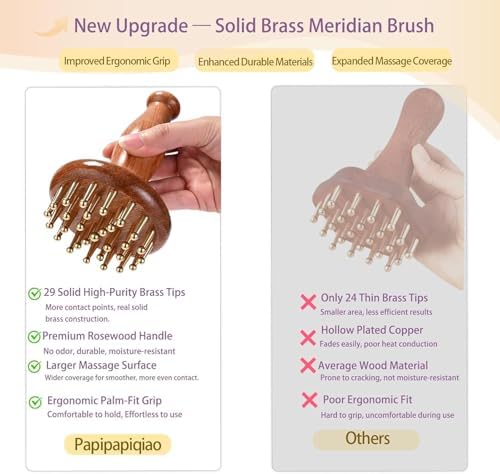 Meridian Massage Brush for Belly, 29 Teeth H62 Brass Massage Tool, Belly Massage Brush for Body and Scalp, Chinese SPA Gua Sha Tool for Body (2PCS) 黄铜经络刷 经络刷 - Image 5
