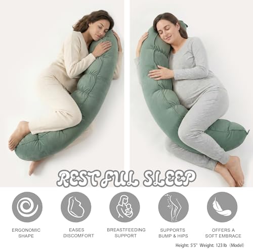 Peallow(Pat. Pend) – Long Round Body Pillow for Adults, Bolster Pillow for Sleeping, Soft and Supportive Pillow for Sleeping & Lumbar Support(Willow Green,59") - Image 5