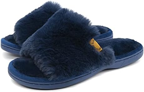 Onmygogo Indoor Slippers for Women Open Toe with Memory Foam, Soft Faux Fur Nonslip House Slippers by Onmygogo