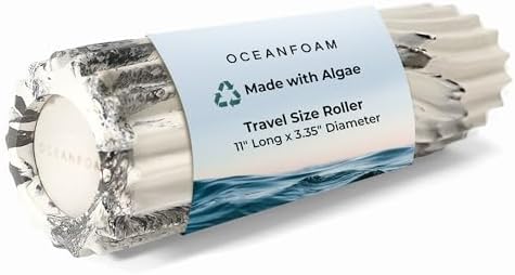 Oceanfoam Ripple Travel Foam Roller (11" x 3.35") Firm Mini Foam Roller for Physical Therapy, Deep Tissue Massage, Back Pain - High Density, Ergonomic Wave Textured - Yoga, Exercise (Black Marbled) by Oceanfoam