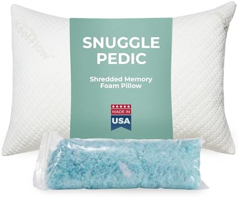 Snuggle-Pedic Adjustable Gel Cooling Pillow - Shredded Memory Foam Pillows for Side, Stomach & Back Sleepers - Keeps Shape - College Dorm Room Essentials for Girls and Guys - Standard by Snuggle-Pedic