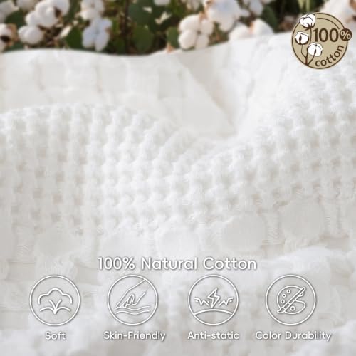 PHF Lightweight 100% Cotton Waffle Blanket for Bed, Queen, White - Image 4