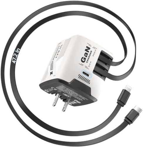 W & O 60W Fast Charger Wall Plug, Built-in Retractable USB-C & L Cables by WO