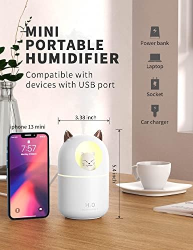 Cool Mist Humidifier,300ml Mini Humidifiers with Night Light,Waterless Auto-Off Air Humidifier,20dB Quiet Humidifiers for Bedroom,Car, Plant for Girl Boy - Image 2