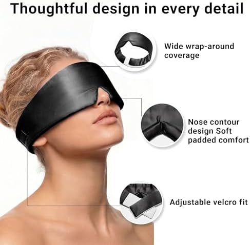 Silk Sleep Mask for Side Sleepers, Eye Mask for Sleeping Women Men, Face-Hugging Padded Eye Cover, 100% 22 Momme Pure Mulberry Silk, Soft Light Blocking Mask for Travel, Naps & Shift Workers (Black) - Image 5