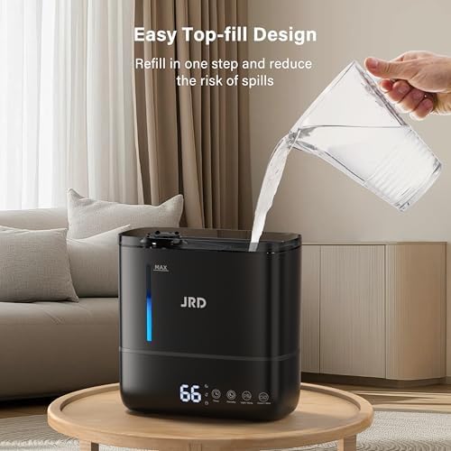 JRD Top Fill 4L Humidifiers for Bedroom, Cool Mist Humidifiers for Large Room, 40H Runtime, 360° Nozzle, Essential Oil Diffuser, Ultrasonic Humidifier for Home Baby Plants-Black - Image 2