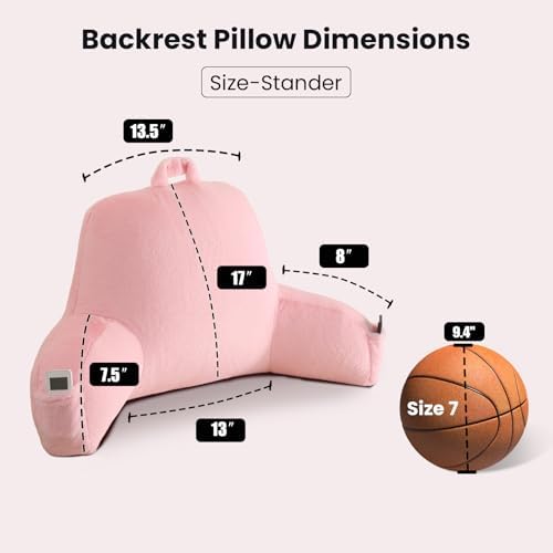 Soft Reading Pillow for Bed with Arms,Middle,Pink,Faux Fur - Image 3