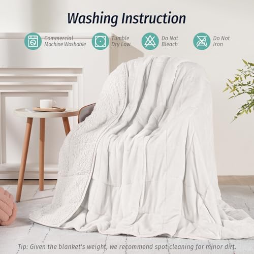 Wemore Sherpa Fleece Weighted Blanket for Adult 20 lbs Queen 60"x80" White - Image 6