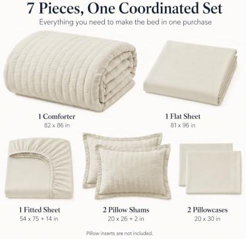 CozyLux Full Size Comforter Sets, 7 Pieces Oatmeal Seersucker Bed in a Bag - Image 2
