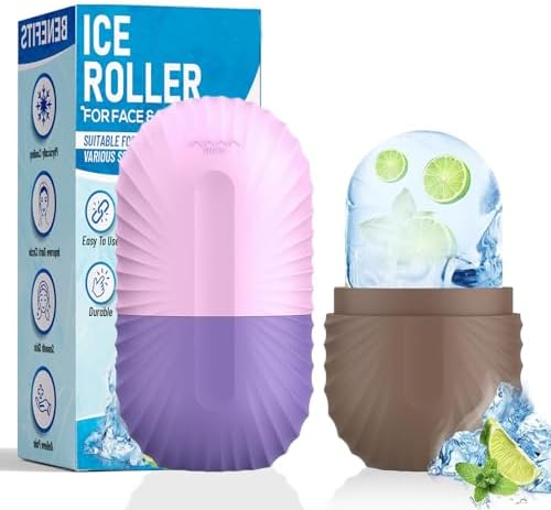 2pcs Ice Roller for Face and Eye, Silicone Ice Facial Roller Ice Holder, Face Ice Mold Skin Care, Face Icers Reusable Ice Cube Roller for Shrink Pores Anti Wrinkle Reduce Puffiness, Purple Brown by ZPU