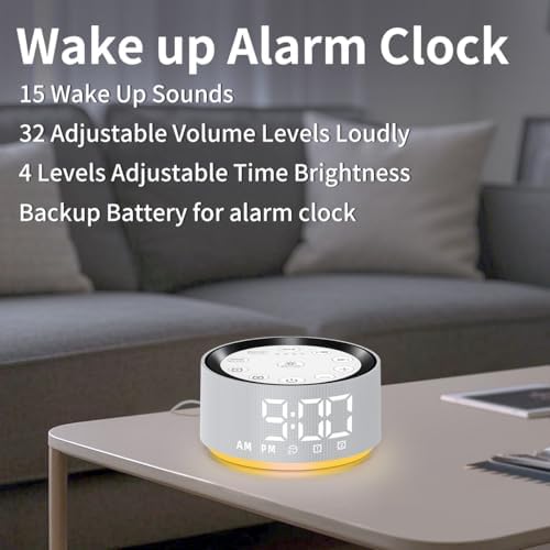 Sound Machine White Brown Noise Machine with 30 Sleeping Sounds for Baby Kids Adults Night Light Bedroom Alarm Clock 2 Alarms Backup Battery 32-Level Vol 15 Wake up Sounds for Mild Heavy Sleeper - Image 4
