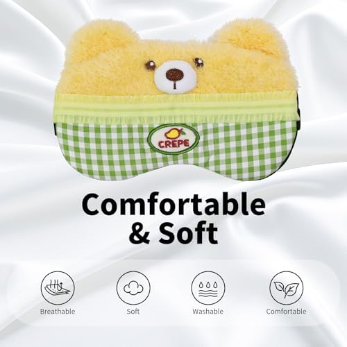 PERFECTSIGHT Sleep Eye Masks, Cute Plush Sleep Eye Cover Lightweight Adjustable Eyeshade Faux Fur Mask Cover for Women Men Kids Sleep Travel Nap, Cake Bear - Image 2