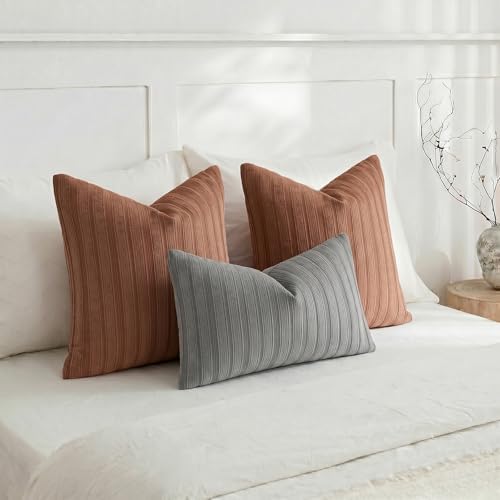 DEZENE 18x18 Rust Red Throw Pillow Covers Pack of 2 Soft Striped Corduroy Square Fall Christmas Pillow Cases for Couch Sofa Bedroom Living Room Home Decor - Image 6